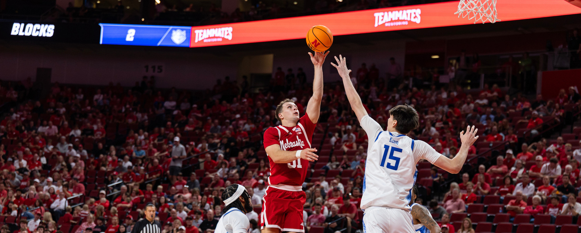 Jacob Lanier leading the offense during the Huskers fall in exhibition opener game